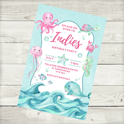 Under The Sea Ocean Party Invitations | A6 Invites | Sea Ocean Theme Invitations | Party Invitations