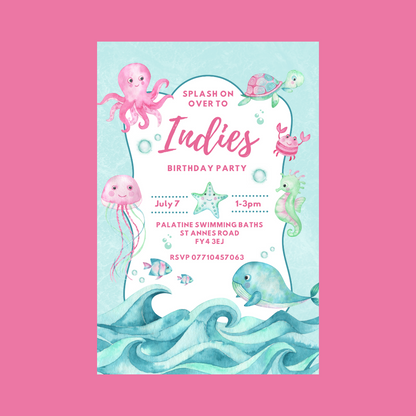 Under The Sea Ocean Party Invitations | A6 Invites | Sea Ocean Theme Invitations | Party Invitations