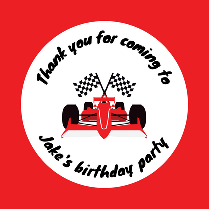 Racing Car Party Stickers | Circle Stickers | Sticker Sheet | Party Stickers | Racing Car Party Theme - Dinky Designs