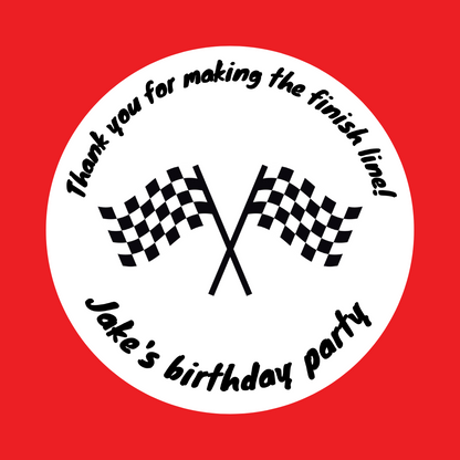 Racing Car Flag Party Stickers | Circle Stickers | Sticker Sheet | Party Stickers | Racing Car Party Theme - Dinky Designs