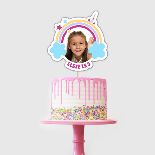 Cake Topper | Personalised Photo Image Unicorn Rainbow Cake Topper | Unicorn Rainbow Party Supplies