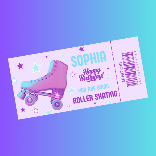 Surprise Ticket Print | Personalised Purple & Blue Roller Skating Ticket Pass Voucher Membership | Gift Idea