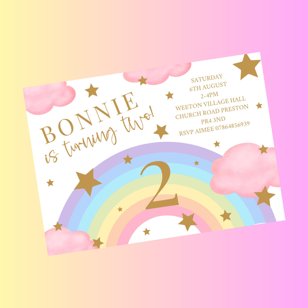 Pastel Rainbow Birthday Invitations | A6 Invites | Pastel Rainbow Theme Invitations | Party Invitations