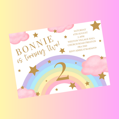 Pastel Rainbow Birthday Invitations | A6 Invites | Pastel Rainbow Theme Invitations | Party Invitations