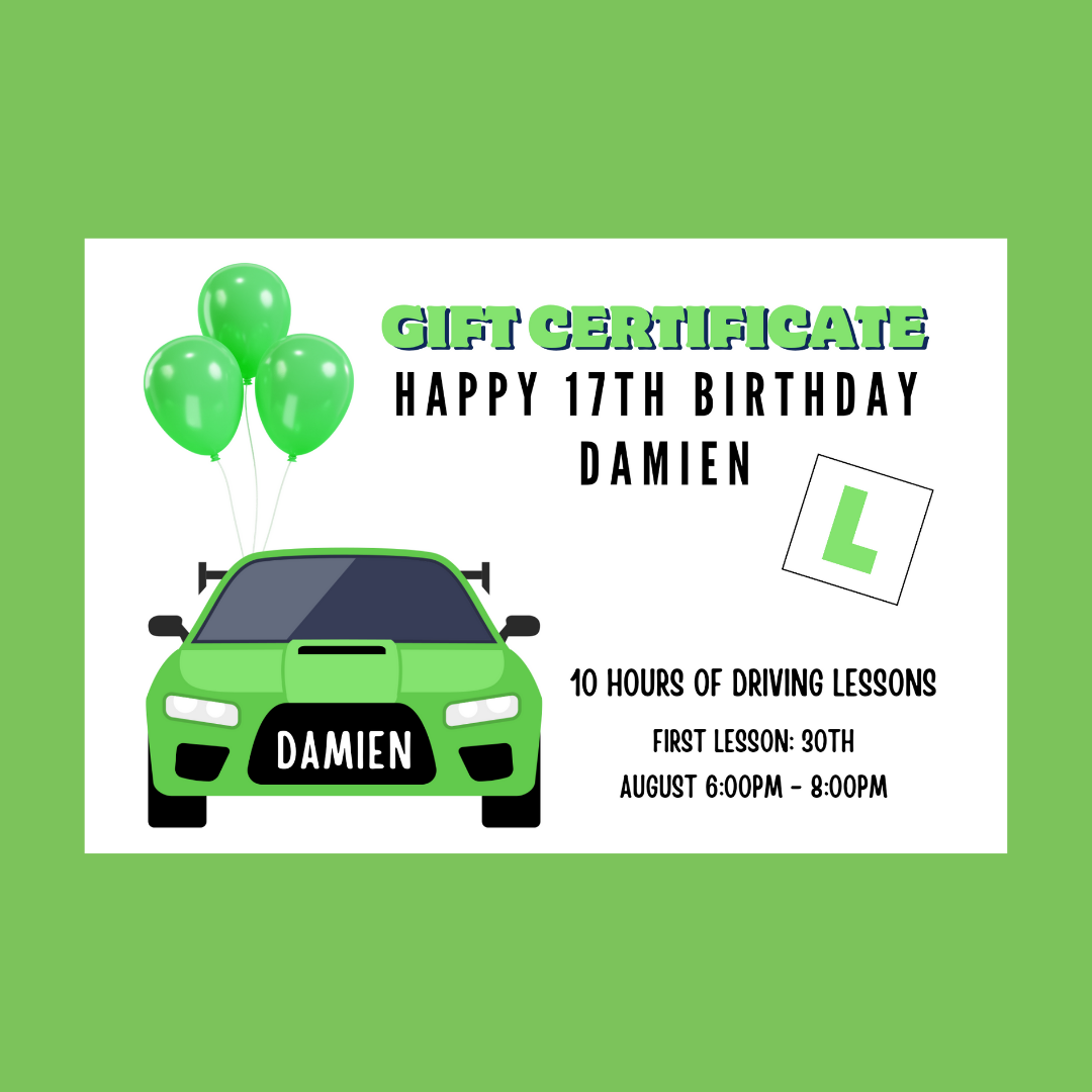 A6 Print | Green Driving Lesson Gift Certificate | Gift Idea
