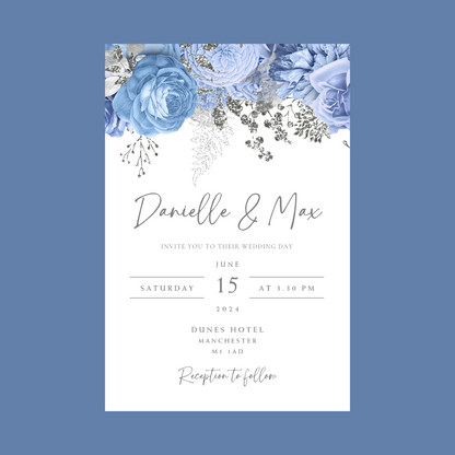 Wedding Invitations | A6 Invites | Blue Floral Wedding Theme Invitations | Wedding Party Invitations