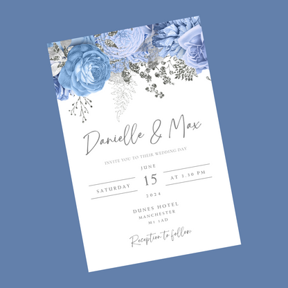 Wedding Invitations | A6 Invites | Blue Floral Wedding Theme Invitations | Wedding Party Invitations