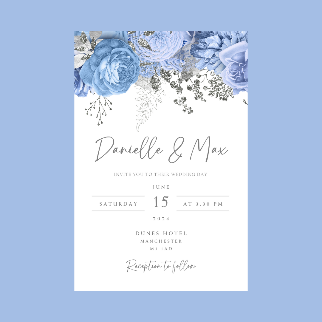 Wedding Invitations | A6 Invites | Blue Floral Wedding Theme Invitations | Wedding Party Invitations