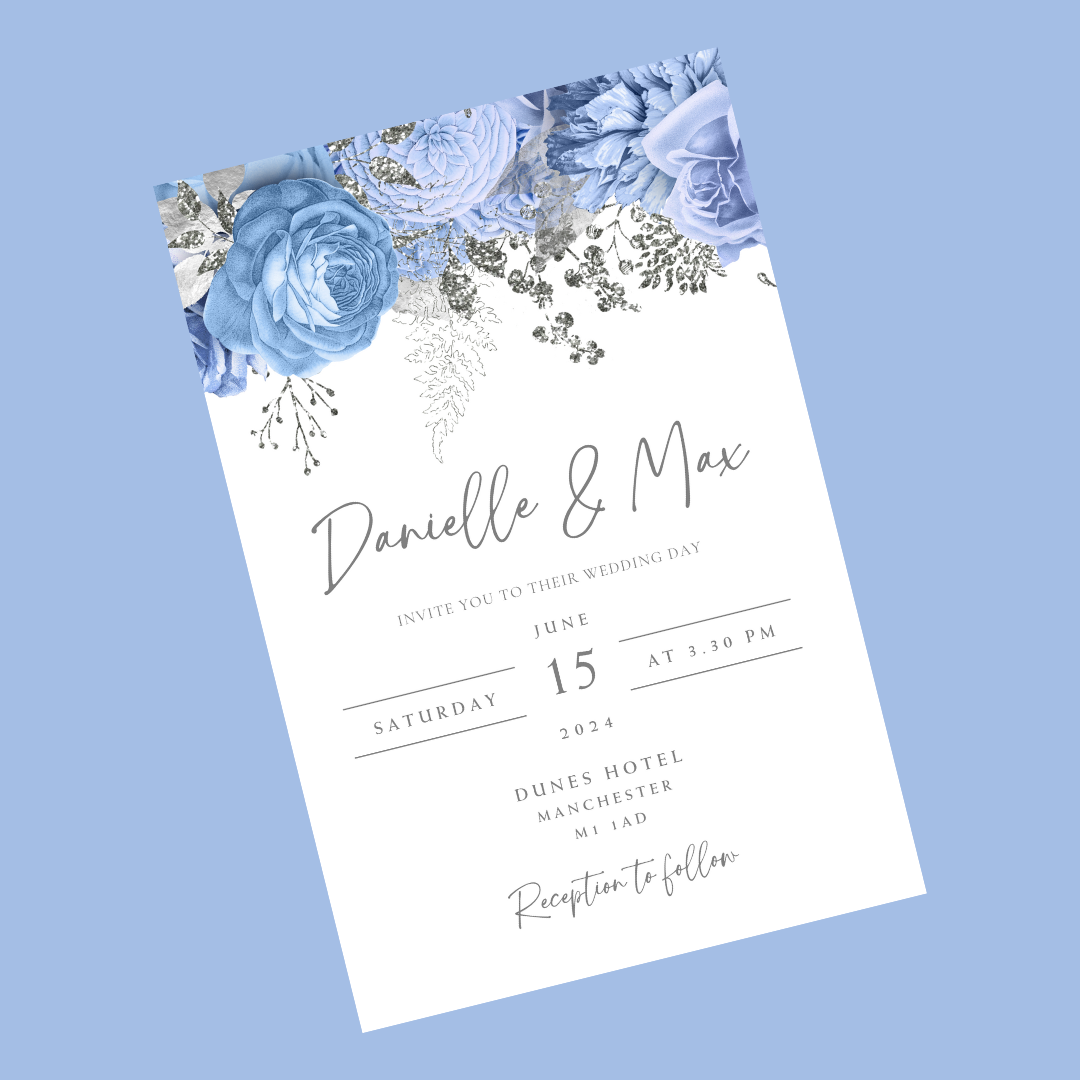 Wedding Invitations | A6 Invites | Blue Floral Wedding Theme Invitations | Wedding Party Invitations