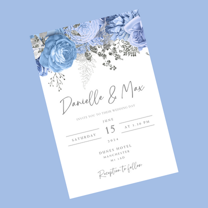 Wedding Invitations | A6 Invites | Blue Floral Wedding Theme Invitations | Wedding Party Invitations