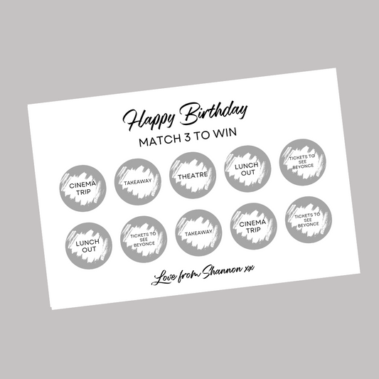 Birthday Surprise Match 3 Ticket Print | Personalised Birthday Ticket | Birthday Fun Scratch Reveal | Gift Idea