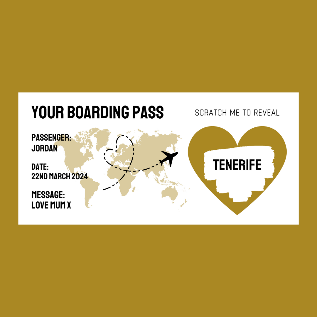 Gold Surprise Ticket Print | Personalised Boarding Pass Ticket | Holiday Destination Scratch Reveal | Gift Idea