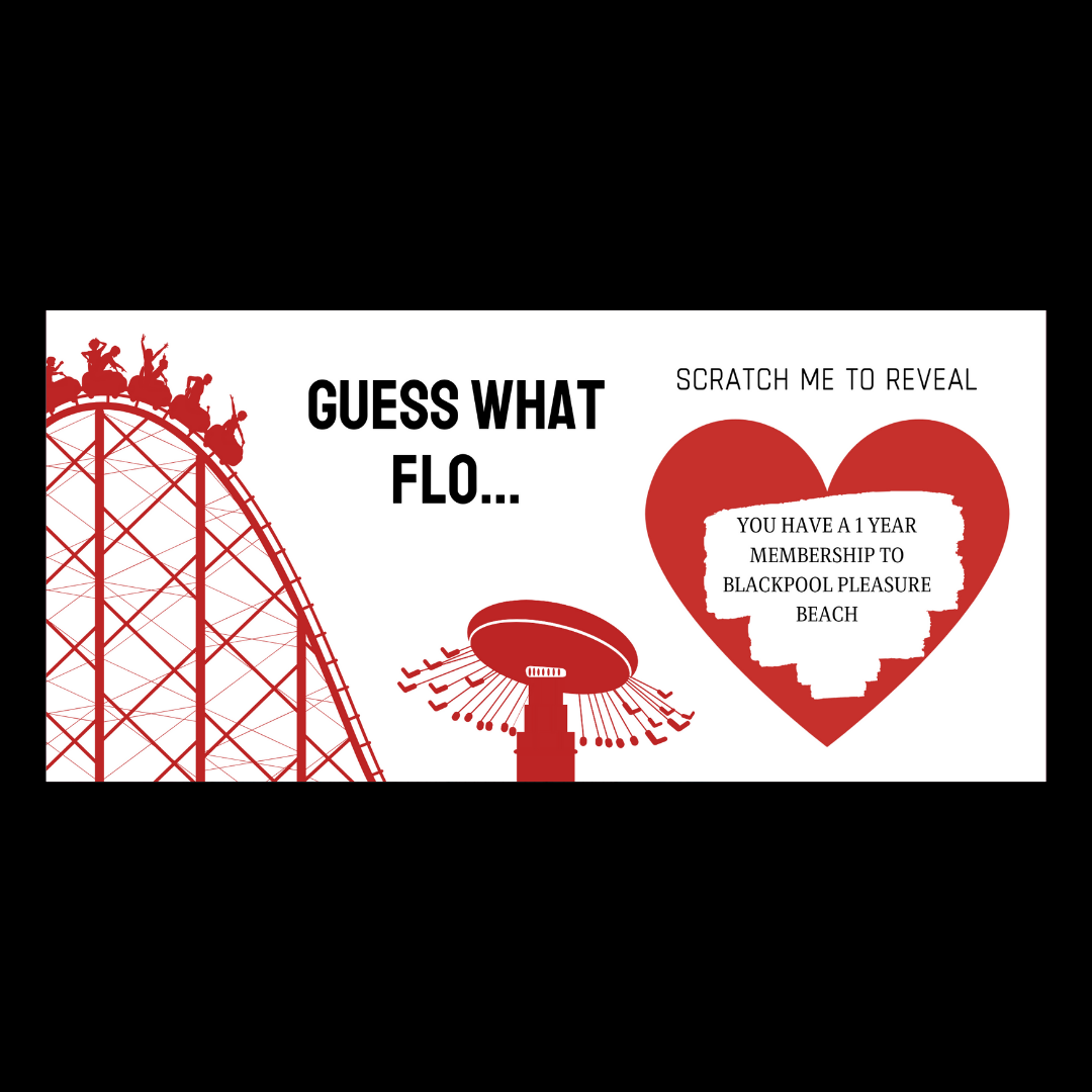 Surprise Ticket Print | Personalised Red Theme Park Ticket Pass Voucher Membership | Scratch Reveal | Gift Idea