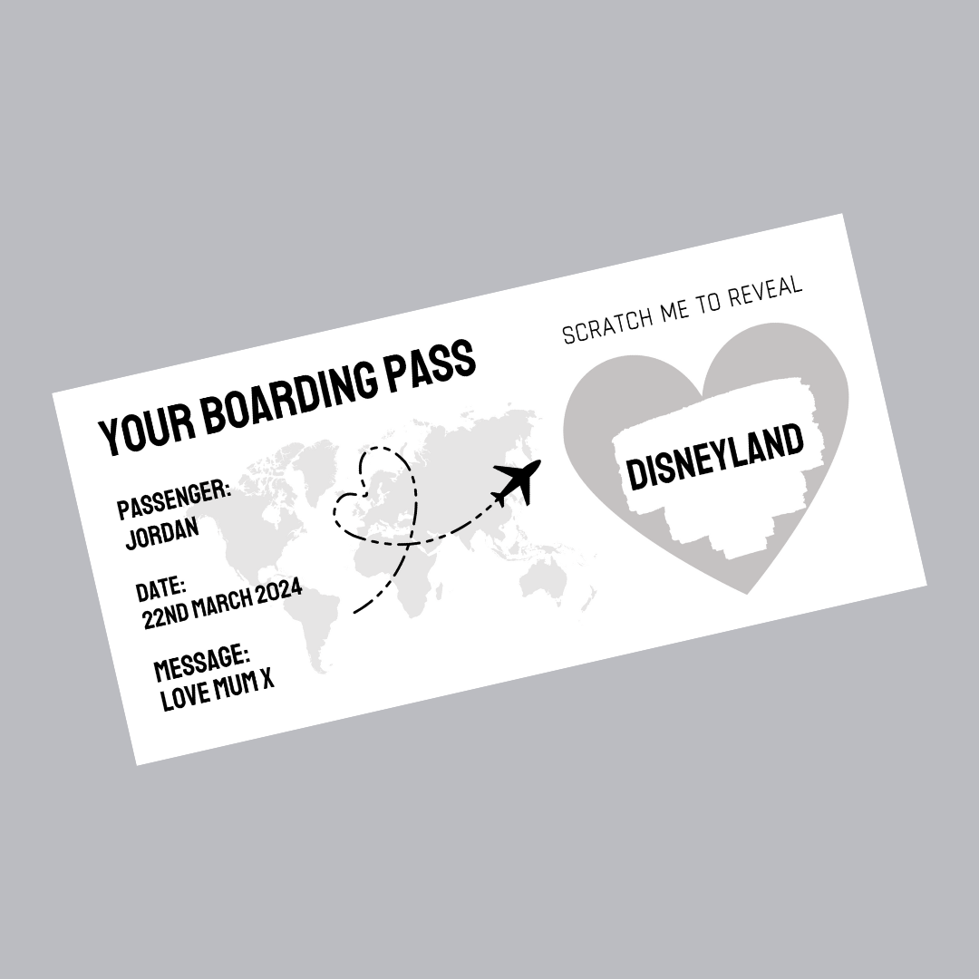 Silver/Grey Surprise Ticket Print | Personalised Boarding Pass Ticket | Holiday Destination Scratch Reveal | Gift Idea