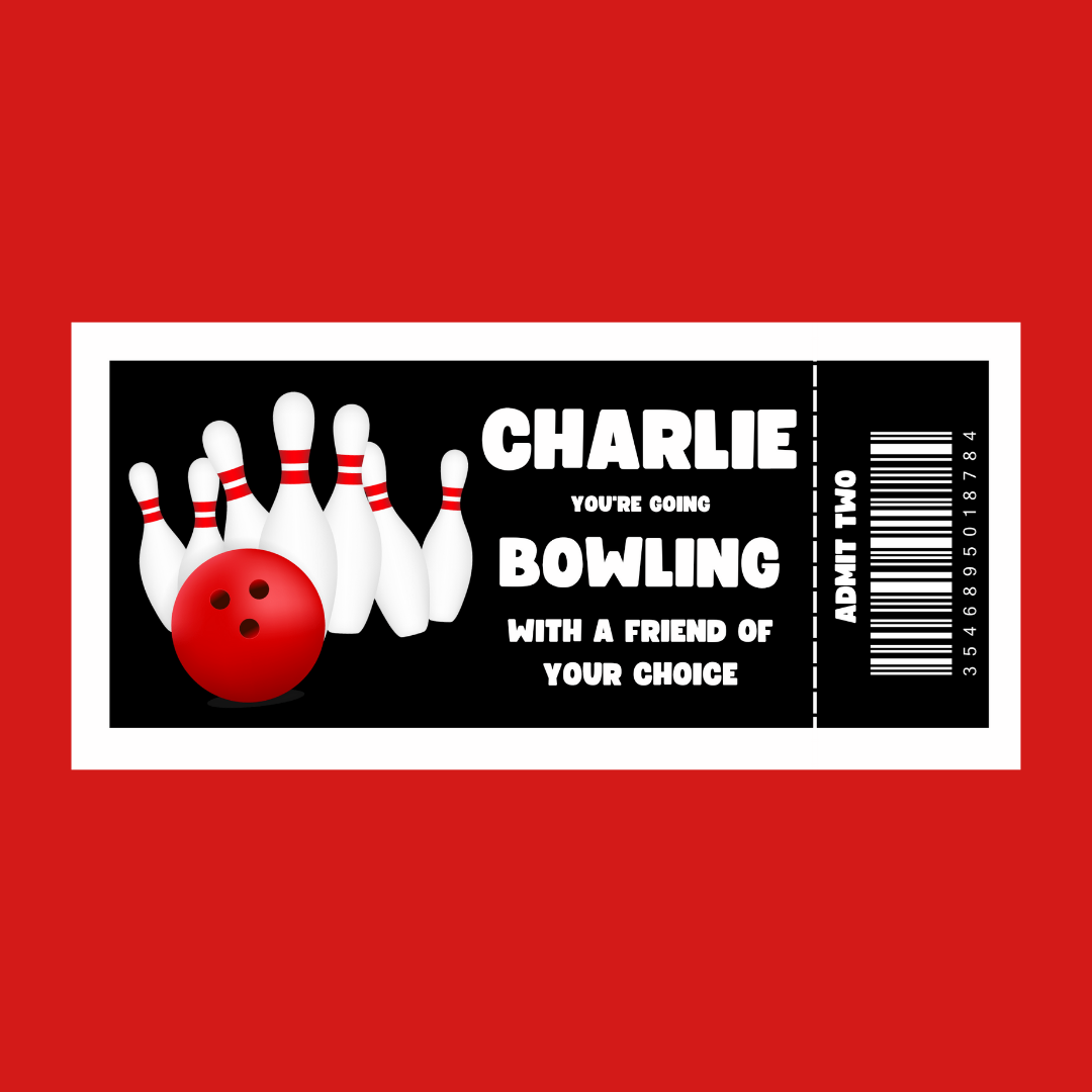 Surprise Ticket Print | Personalised Bowling Ticket Pass Voucher Membership | Gift Idea
