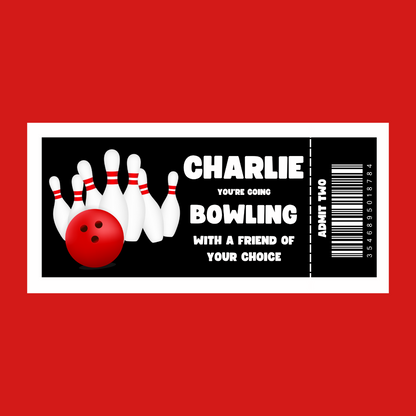 Surprise Ticket Print | Personalised Bowling Ticket Pass Voucher Membership | Gift Idea