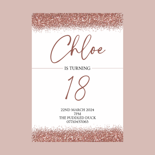 Rose Gold Invitations | A6 Invites | Rose Gold Glitter Invitations | Party Invitations