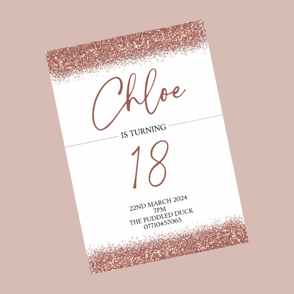 Rose Gold Invitations | A6 Invites | Rose Gold Glitter Invitations | Party Invitations