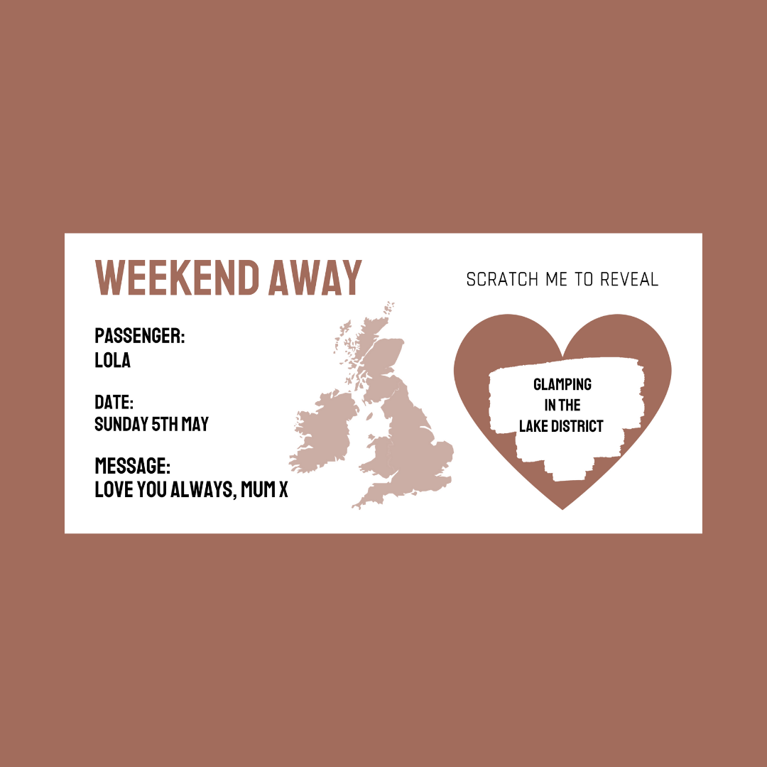 Rose Gold Surprise Ticket Print | Personalised Weekend Away Scratch Reveal Ticket | Staycation UK | Gift Idea