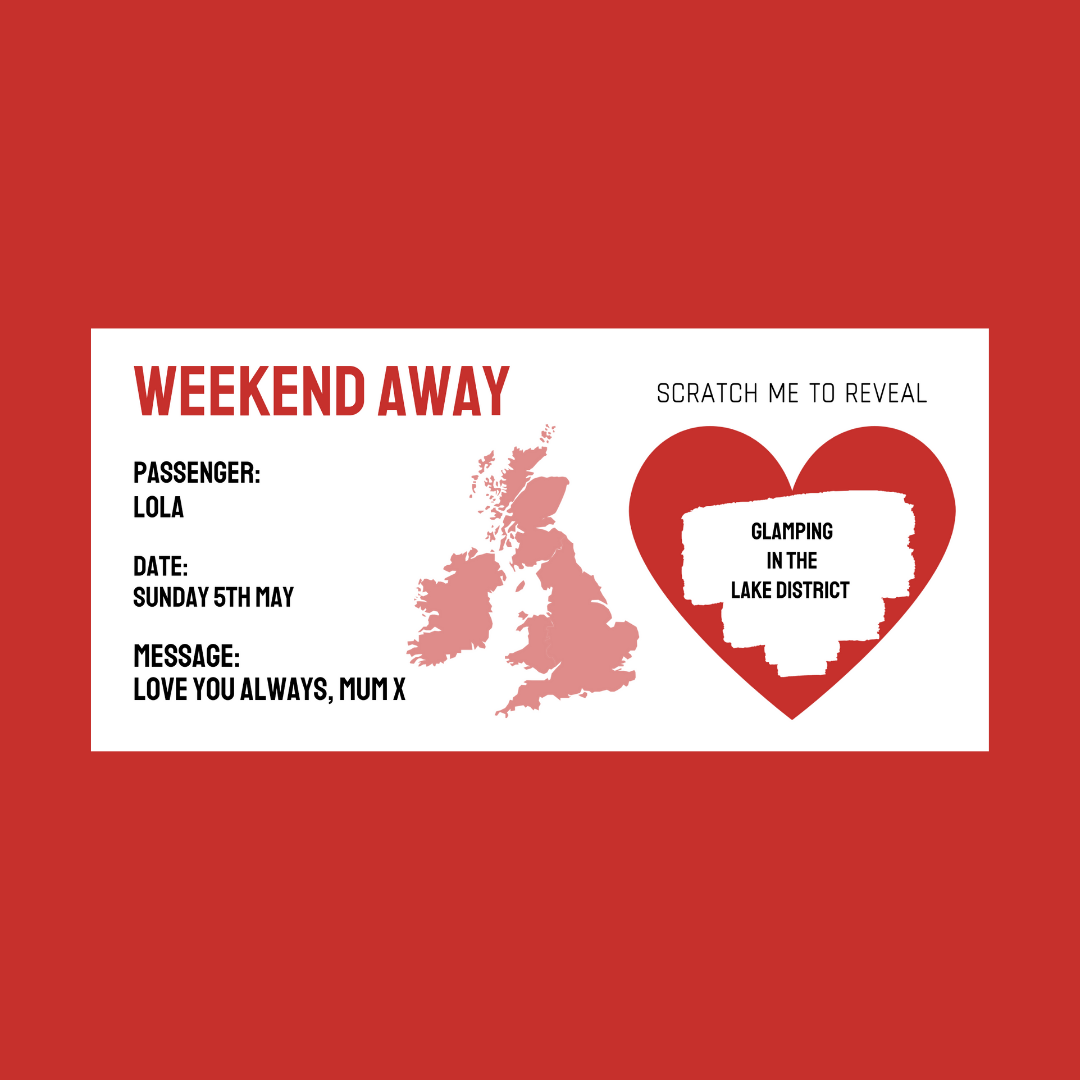 Red Surprise Ticket Print | Personalised Weekend Away Scratch Reveal Ticket | Staycation UK | Gift Idea