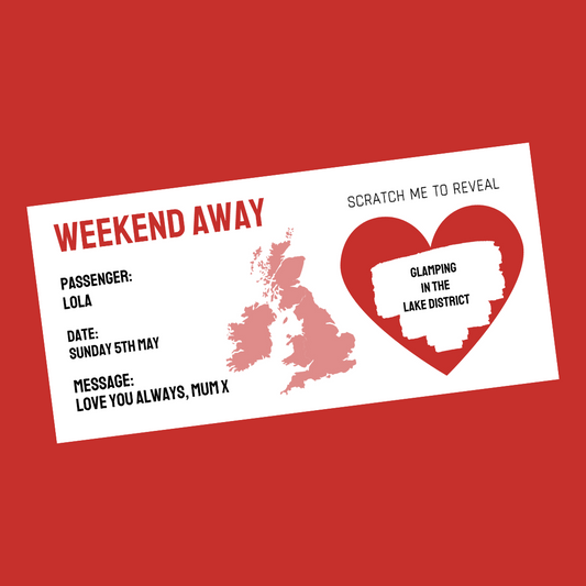 Red Surprise Ticket Print | Personalised Weekend Away Scratch Reveal Ticket | Staycation UK | Gift Idea