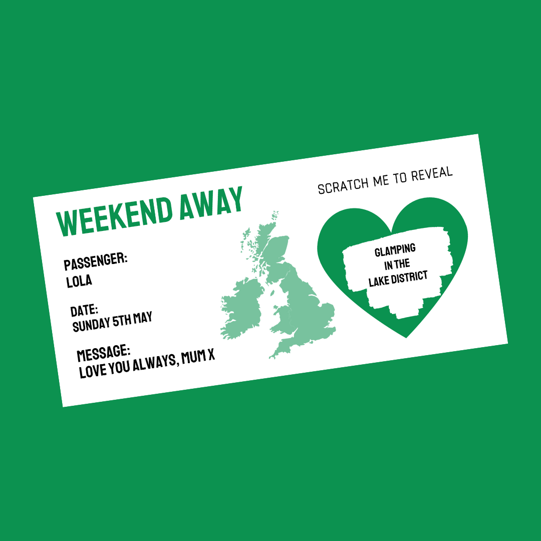Green Surprise Ticket Print | Personalised Weekend Away Scratch Reveal Ticket | Staycation UK | Gift Idea