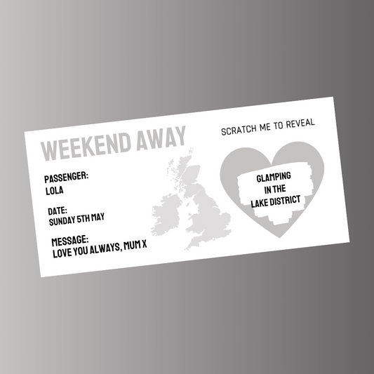 Silver/Grey Surprise Ticket Print | Personalised Weekend Away Scratch Reveal Ticket | Staycation UK | Gift Idea