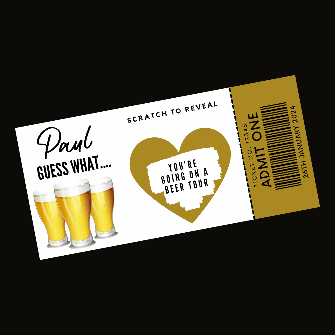 Surprise Ticket Print | Personalised Beer Festival Tour Weekend Ticket Pass Voucher Membership | Gift Idea