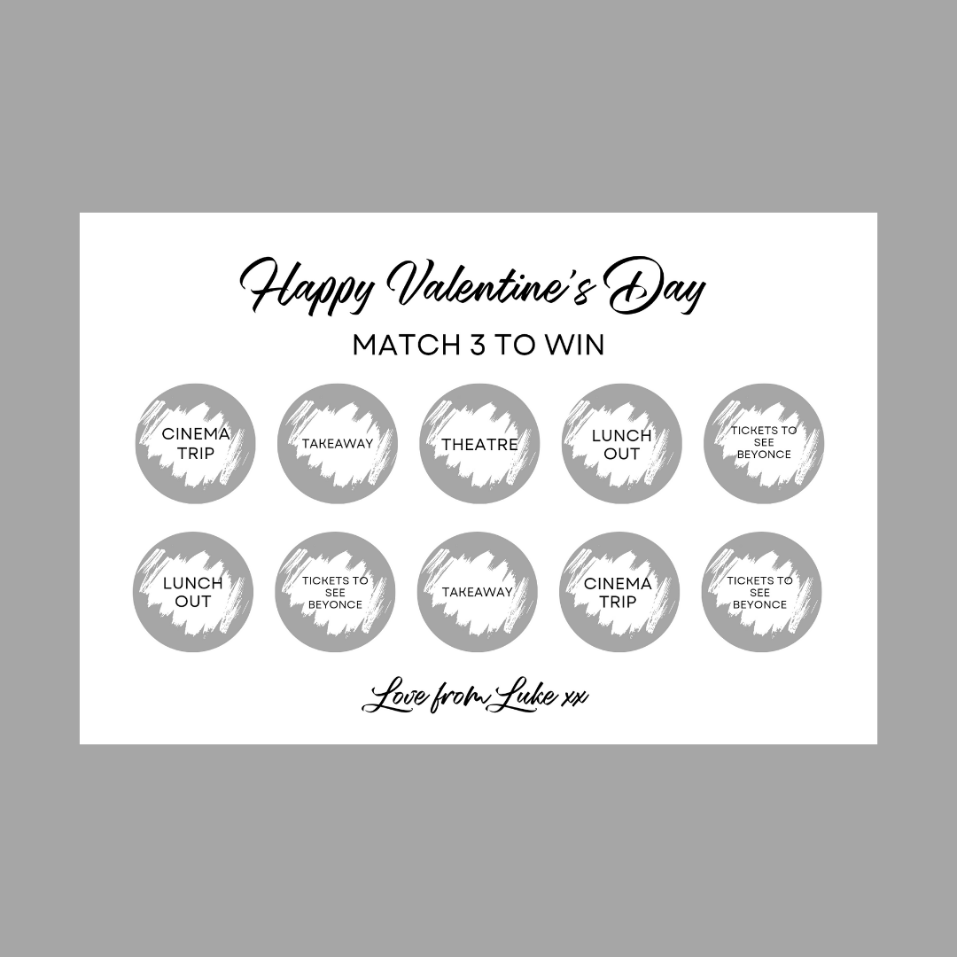 Valentine's Day Surprise Match 3 Ticket Print | Personalised Valentine's Ticket | Valentine Fun Scratch Reveal | Gift Idea