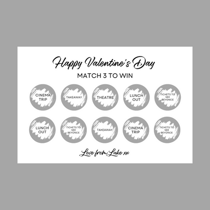 Valentine's Day Surprise Match 3 Ticket Print | Personalised Valentine's Ticket | Valentine Fun Scratch Reveal | Gift Idea