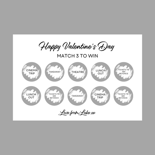 Valentine's Day Surprise Match 3 Ticket Print | Personalised Valentine's Ticket | Valentine Fun Scratch Reveal | Gift Idea