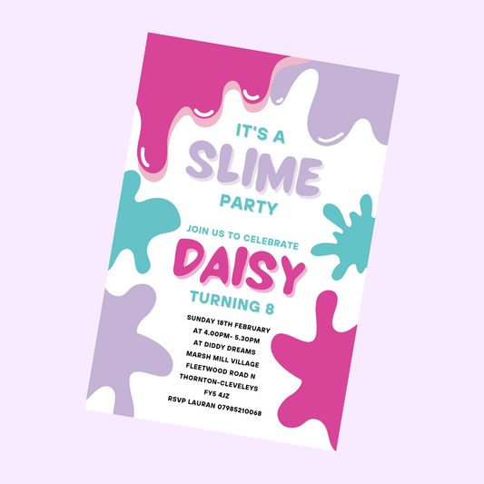Pink Purple Slime Birthday Invitations | A6 Invites | Slime Theme Invitations | Party Invitations