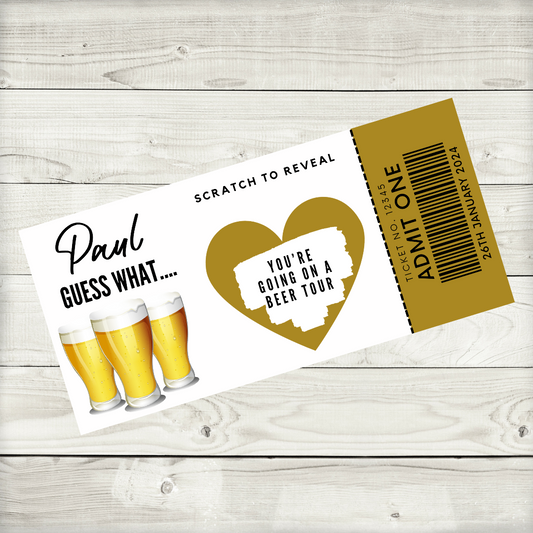 Surprise Ticket Print | Personalised Beer Festival Tour Weekend Ticket Pass Voucher Membership | Gift Idea