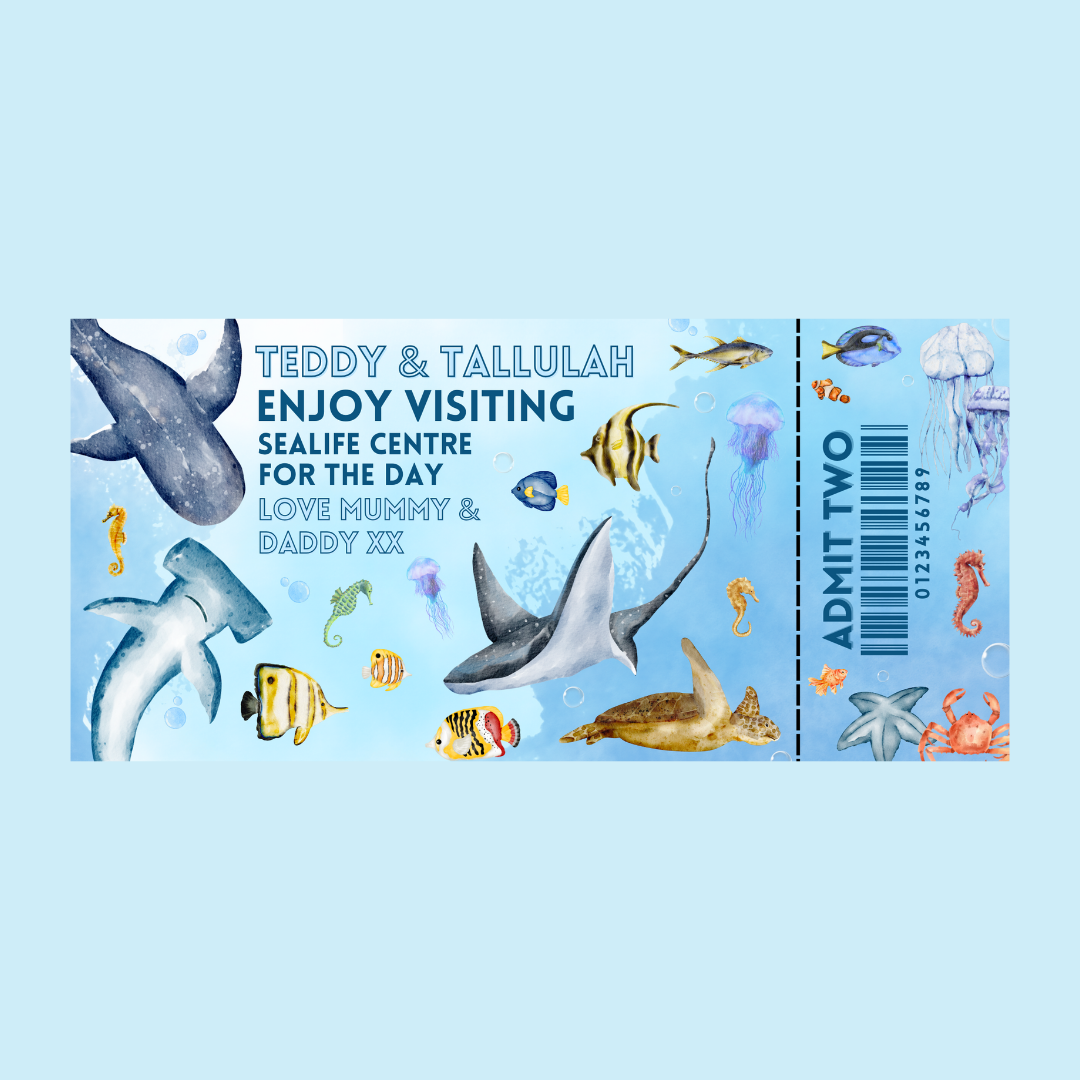 Surprise Ticket Print | Personalised Aquarium Sea Life Ticket Pass Voucher Membership | Gift Idea