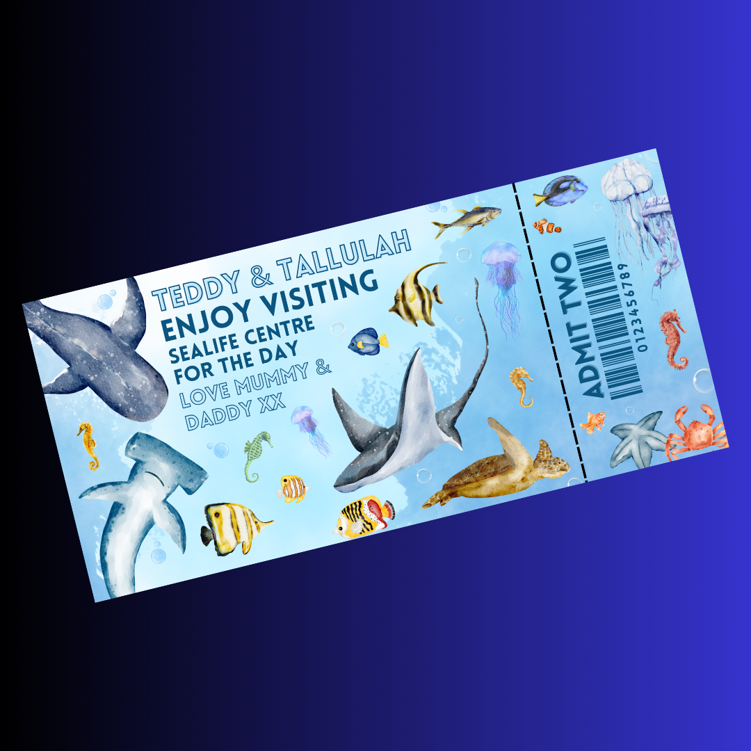 Surprise Ticket Print | Personalised Aquarium Sea Life Ticket Pass Voucher Membership | Gift Idea