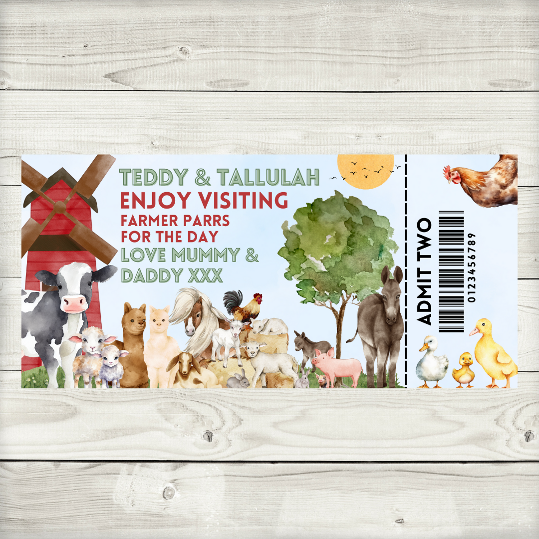 Surprise Ticket Print | Personalised Farm Ticket Pass Voucher Membership | Gift Idea