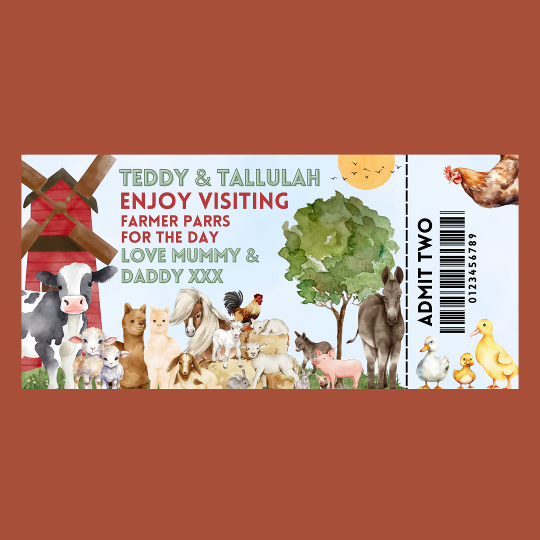 Surprise Ticket Print | Personalised Farm Ticket Pass Voucher Membership | Gift Idea