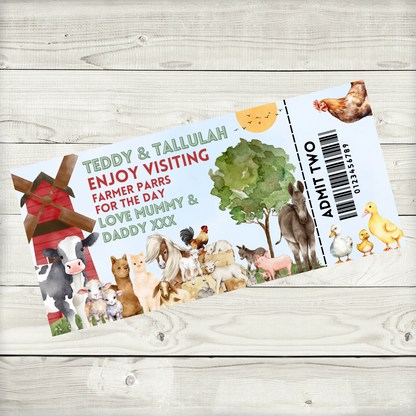 Surprise Ticket Print | Personalised Farm Ticket Pass Voucher Membership | Gift Idea