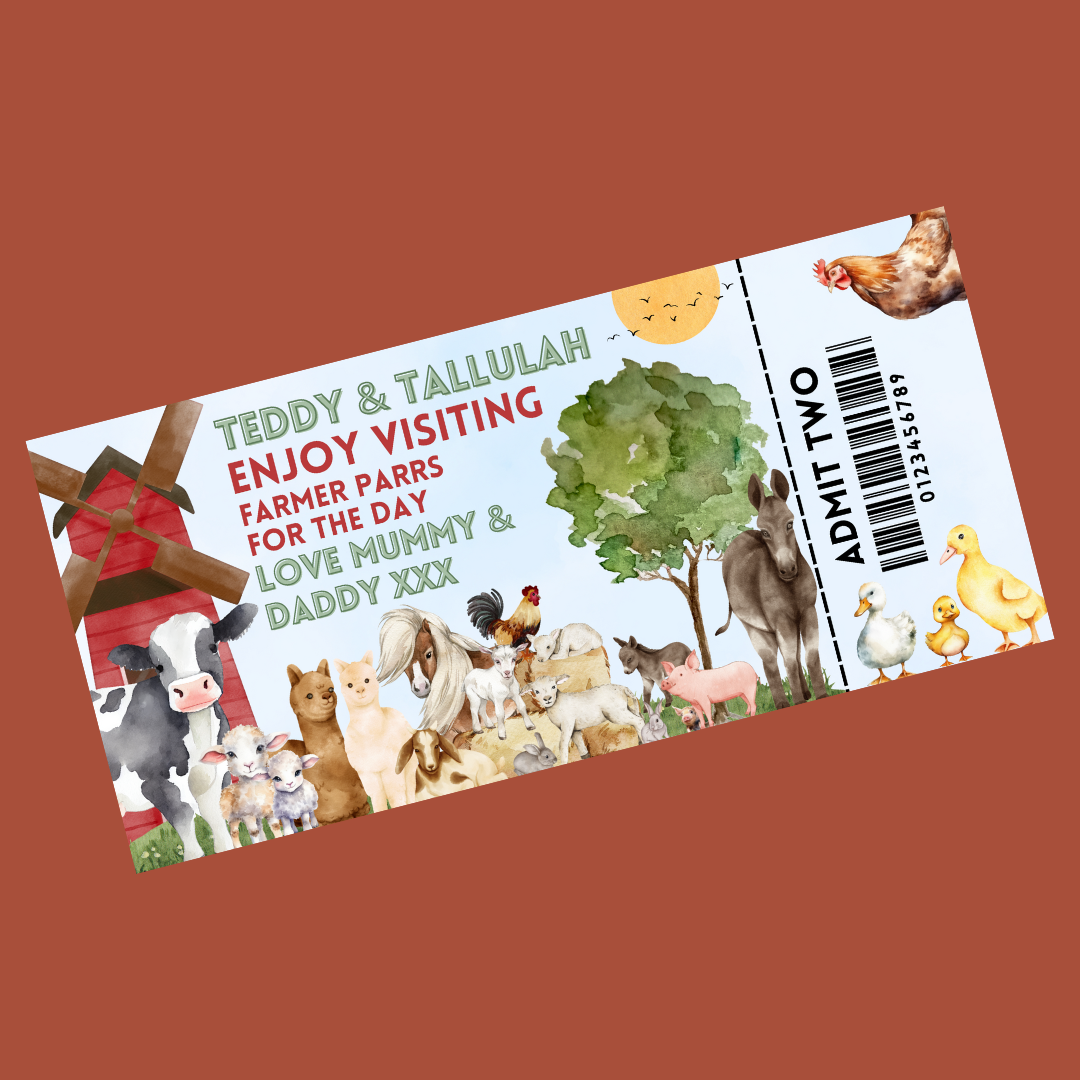 Surprise Ticket Print | Personalised Farm Ticket Pass Voucher Membership | Gift Idea