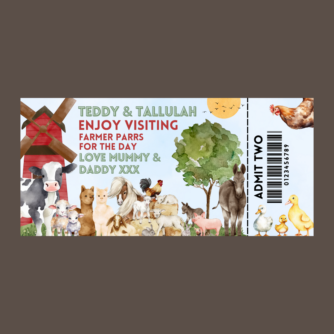 Surprise Ticket Print | Personalised Farm Ticket Pass Voucher Membership | Gift Idea