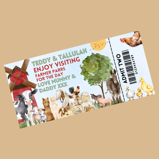 Surprise Ticket Print | Personalised Farm Ticket Pass Voucher Membership | Gift Idea