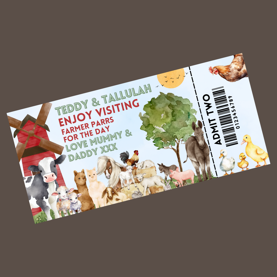 Surprise Ticket Print | Personalised Farm Ticket Pass Voucher Membership | Gift Idea