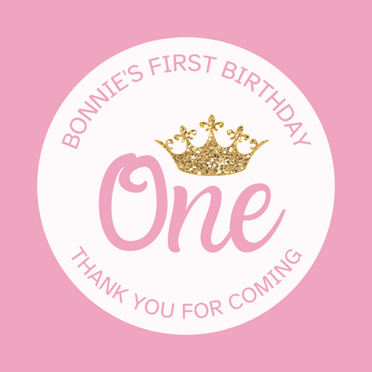 Pink Princess Crown Stickers | Circle Stickers | Sticker Sheet | Princess Theme