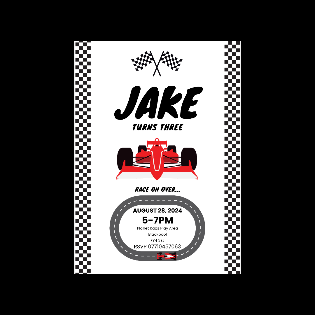 Race Car Invitations | A6 Invites | Racing Car Theme | Party Invitations