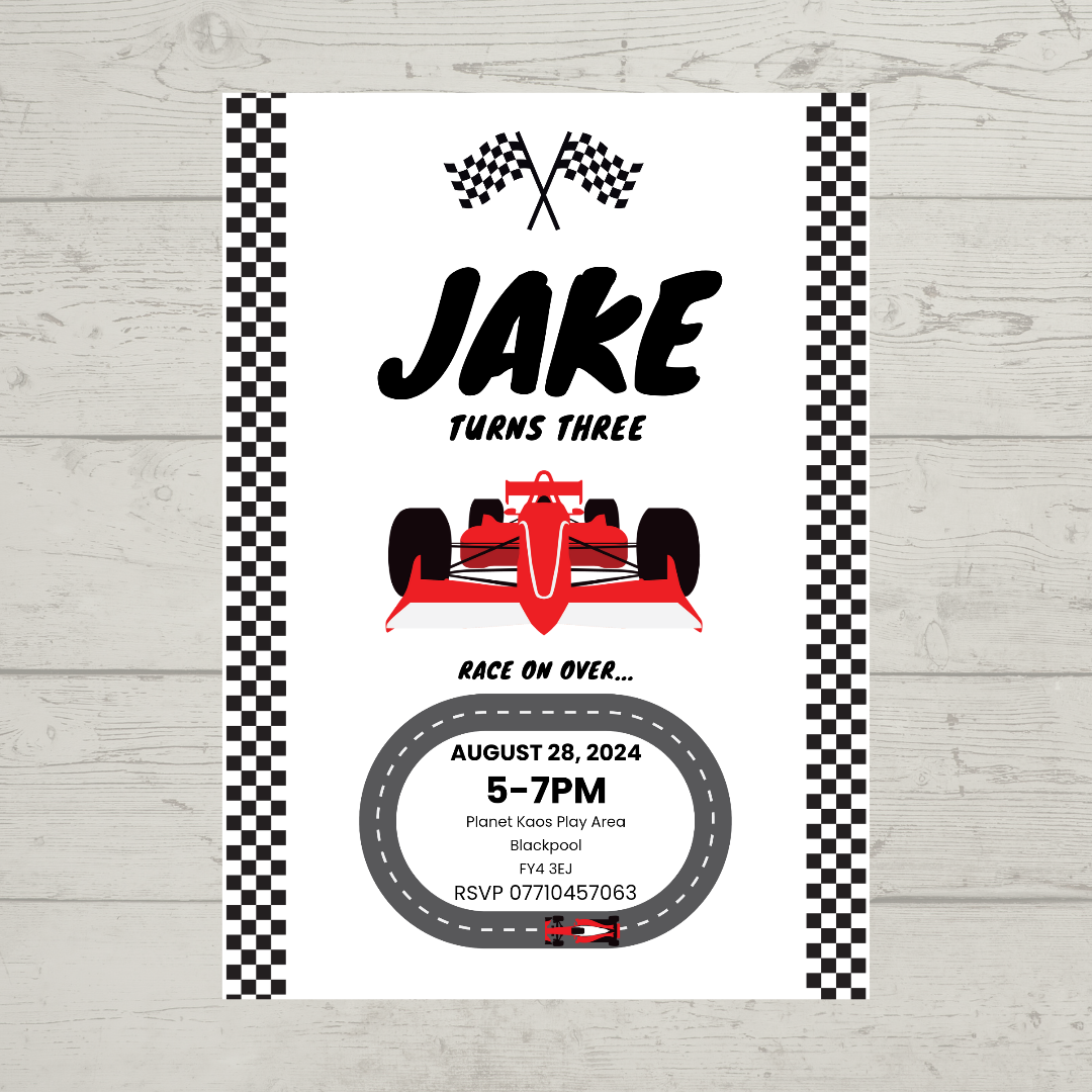 Race Car Invitations | A6 Invites | Racing Car Theme | Party Invitatio ...