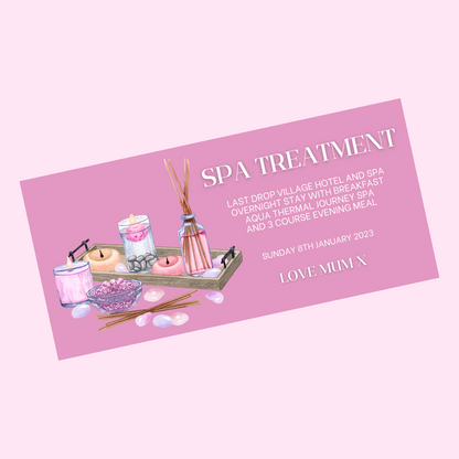 Surprise Ticket Print | Personalised Pink Spa Day, Treatment Ticket Pass Voucher | Gift Idea