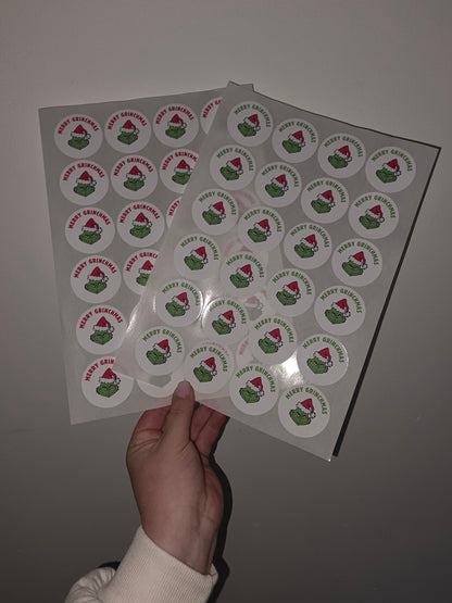 Christmas Stickers | Personalised Christmas Grinch Stickers | Christmas Gift Stickers