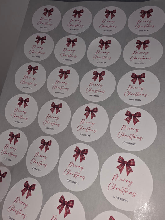 Christmas Stickers | Personalised Christmas Tartan Bow Stickers | Christmas Gift Stickers