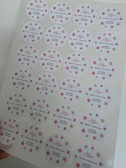 Christmas Stickers | Personalised Christmas Red Gold Snowflake Stickers | Christmas Gift Stickers