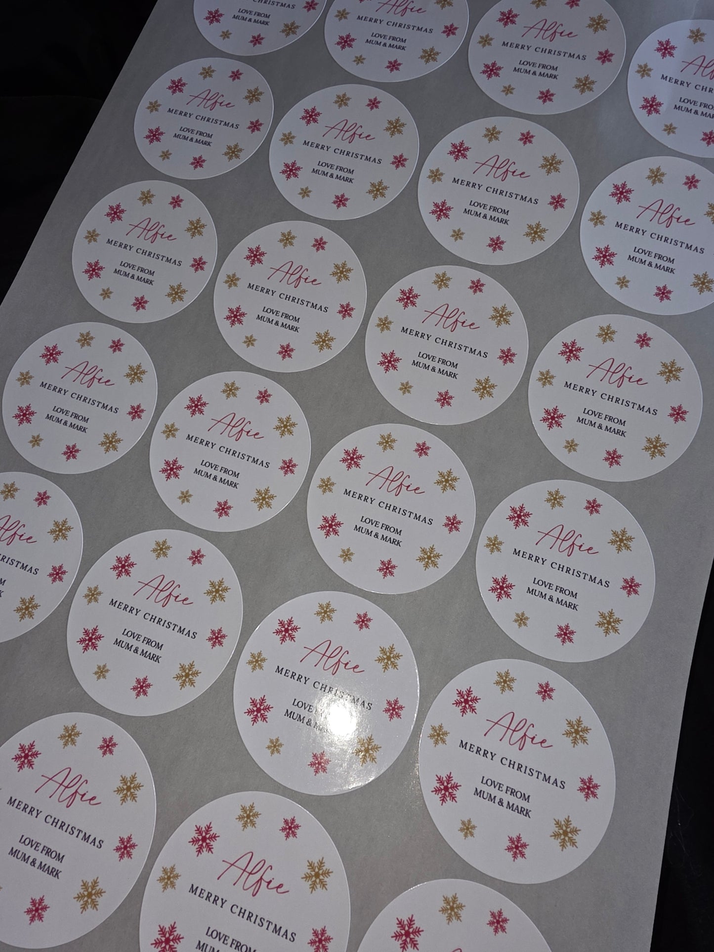 Christmas Stickers | Personalised Christmas Red Gold Snowflake Stickers | Christmas Gift Stickers